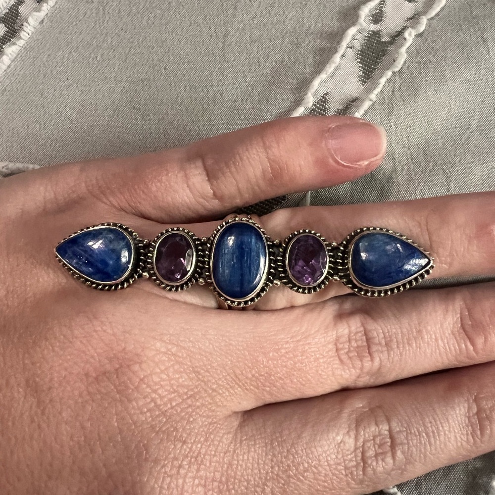 Sterling silver kyanite and amethyst crawler adjustable ring - Picture 4 of 4